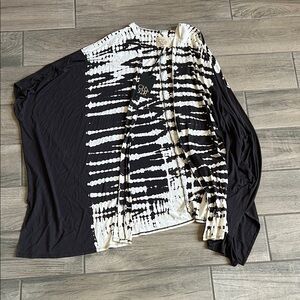 Chaser Cream and Brown Asymmetrical Long Sleeve Blouse